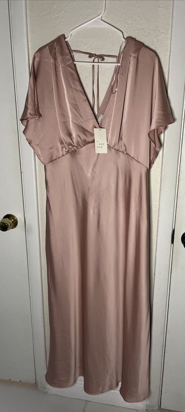 A New Day Women's Satin Flutter Short Sleeve Maxi A-Line Dress Size L